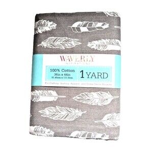 Waverly Feathers Sewing Fabric White Gray Steel Precut Cotton 1 Yd X 44" Craft